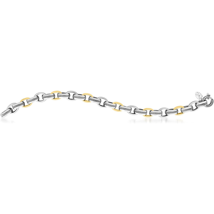 Phillip Gavriel Men'S Sterling Silver and 18Kt Gold Oval and Rolo-Link Bracelet. 8.5 Inches