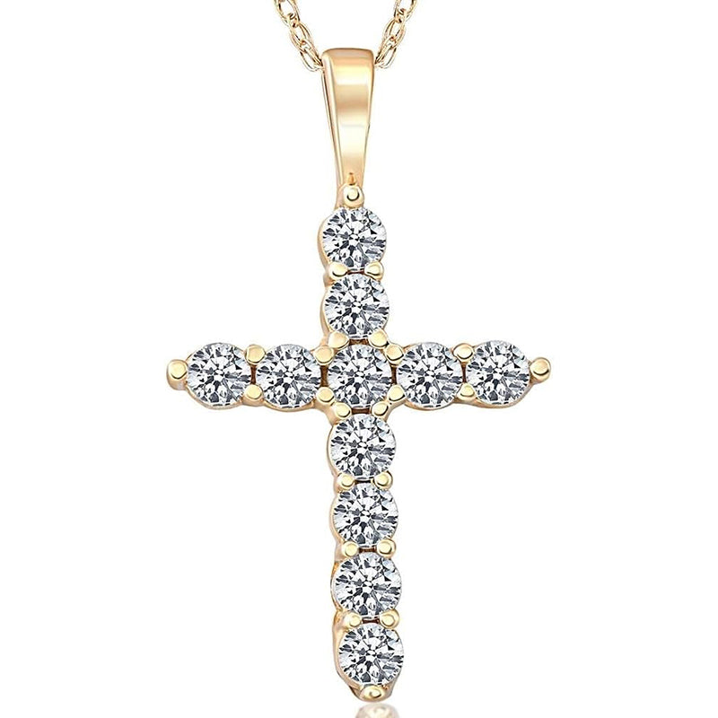 [14K, 1/2Ct] Yellow Gold Diamond Cross Pendant Necklace