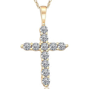 [14K, 1/2Ct] Yellow Gold Diamond Cross Pendant Necklace