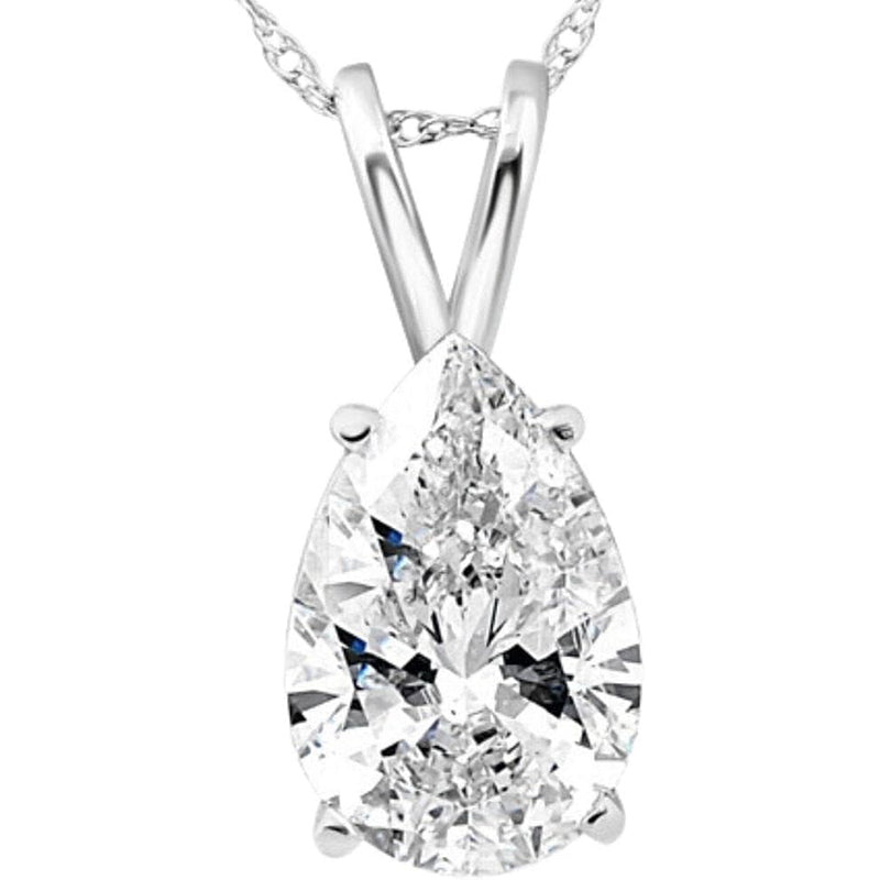 [14K, 2Ct] White Gold Certified Pear Shape Diamond Solitaire Pendant Necklace