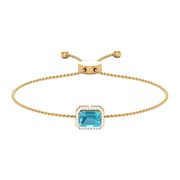 Natural Swiss Blue Emerald Cut Topaz Diamond Bracelet