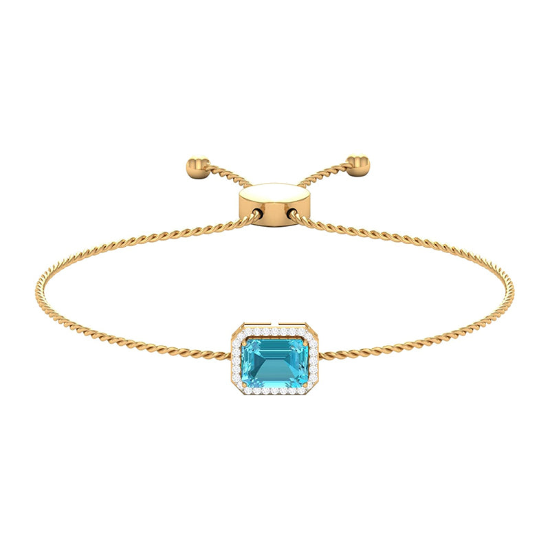 Natural Swiss Blue Emerald Cut Topaz Diamond Bracelet