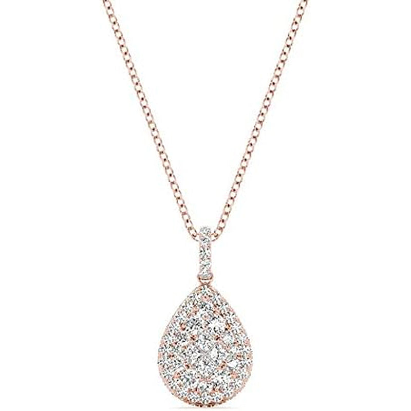 [18Kt, 0.87 Cttw] White Gold Necklace Pear-Shaped Cluster Diamond Pendant