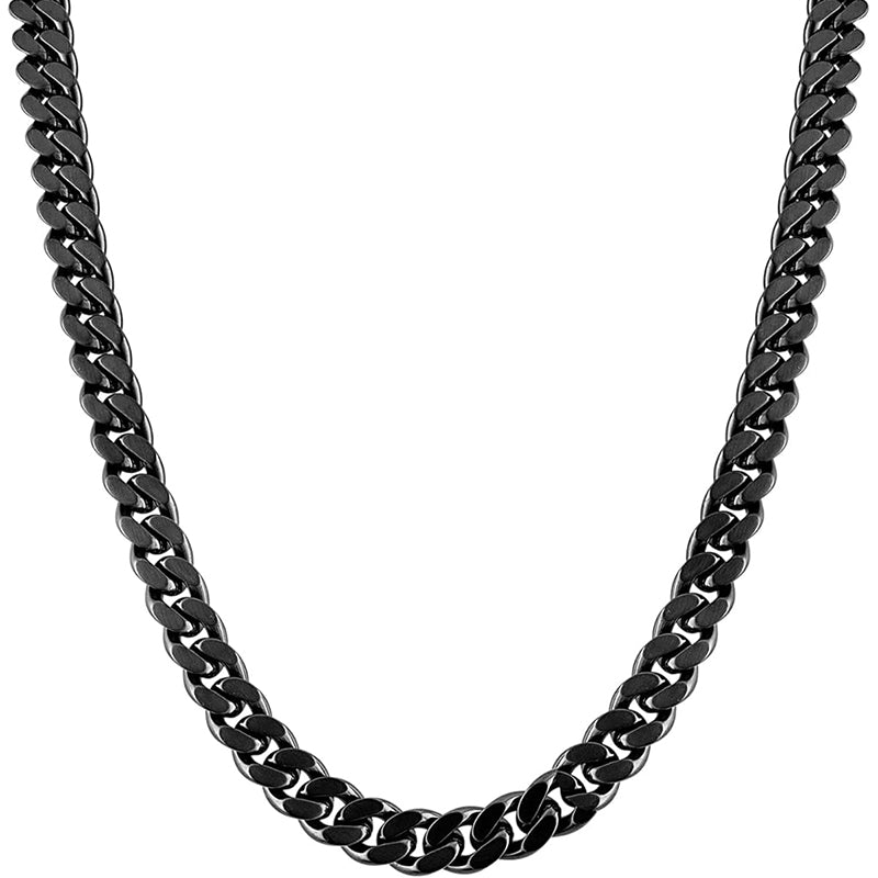 [10Mm] Brushed Polished Gunmetal Curb Chain Stainless Steel Necklace