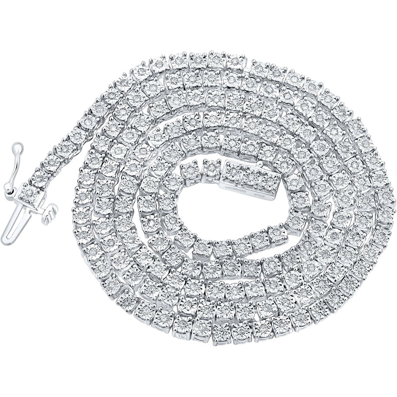 [1-1/2 Cttw] Sterling Silver Round Diamond Single Row 24-Inch Link Chain Necklace