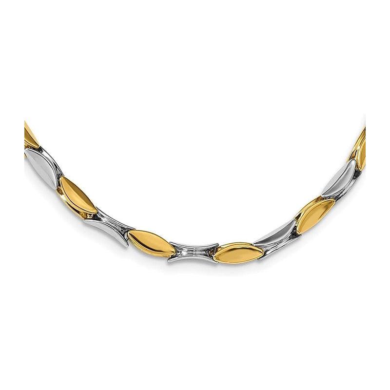 [14K] Gold Two-Tone Polished Fancy Link Necklace With Lobster Claw