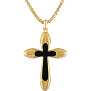 [14K] Gold-Plated Sterling Silver Cross Pendant - Black Agate Inlay & round Box Link Chain