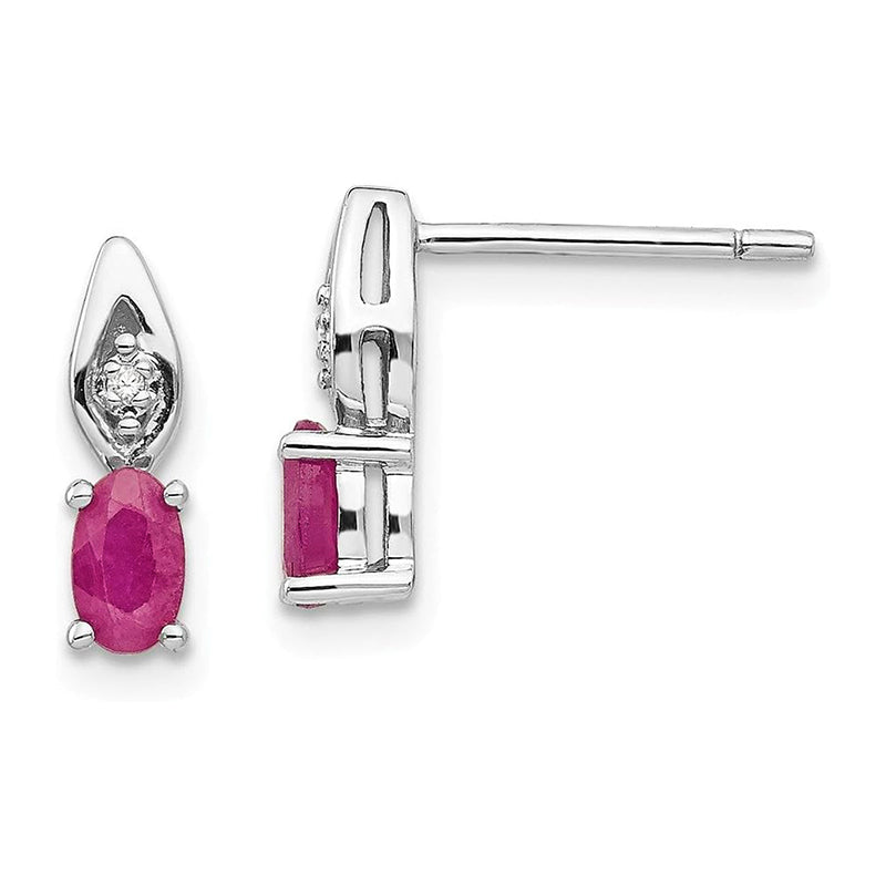 [14K] White Gold Ruby Diamond Earrings