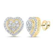 [14K, 1-1/4 Cttw] White or Yellow Gold Round Diamond Heart Earrings 