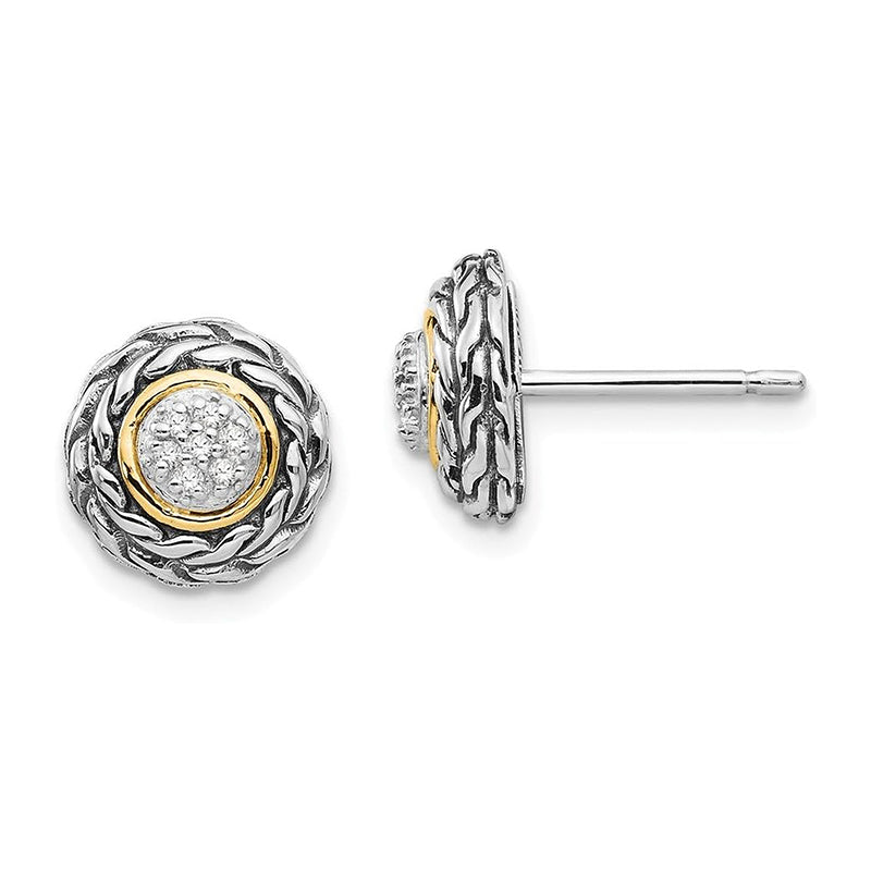 [14K] Gold & Sterling Silver Diamond Earrings