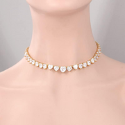 [18K] Gold Moissanite Tennis Necklace Sparking Rhinestone Choker