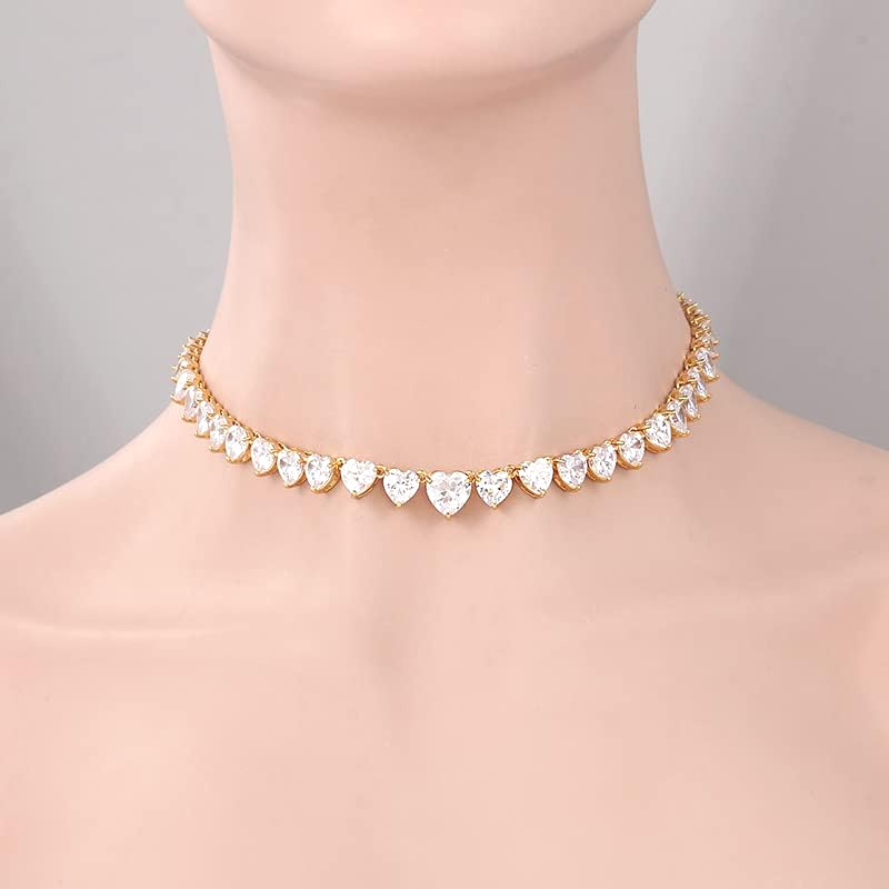 [18K] Gold Moissanite Tennis Necklace Sparking Rhinestone Choker