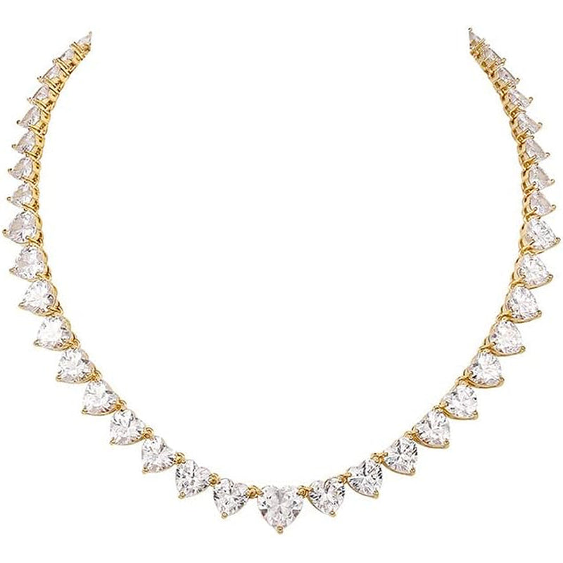 [18K] Gold Moissanite Tennis Necklace Sparking Rhinestone Choker