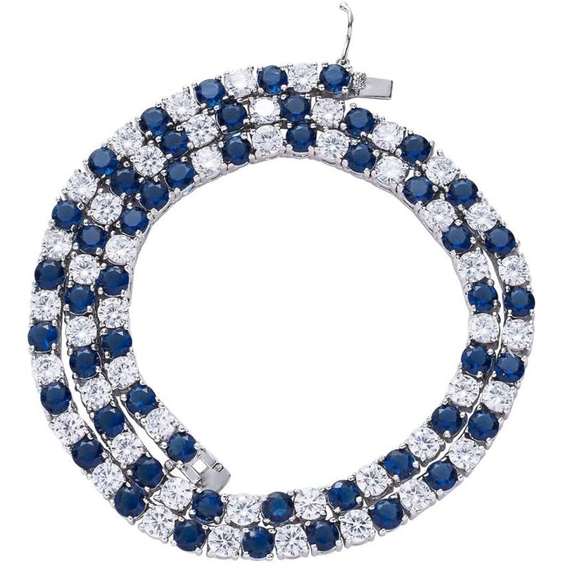 [14K, 5Mm] Gold  Tennis Chain Necklace Blue & White Moissanite Choker Necklace