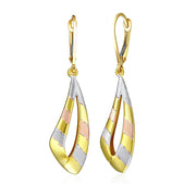 [14K, 45 X 12 Mm] Tri Color Gold Polished Brushed Dangle Drop Earrings