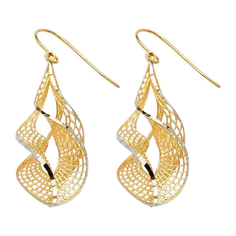 [14K] Two 2 Tone White & Yellow Gold Polished Fancy Dangle Earrings