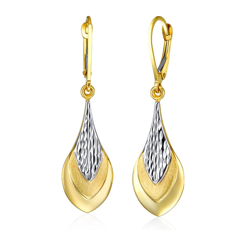 [14K, 42 X 12 Mm] Two Tone Yellow & White Gold Polished Teardrop Earrings