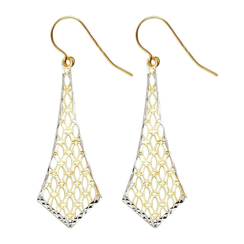 [14K] Two 2 Tone White & Yellow Gold Polished Fancy Dangle Earrings