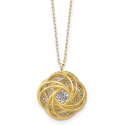 [14K] Gold Two-Tone Polished Italian Avariah Diamond Cut Love Knot Necklace