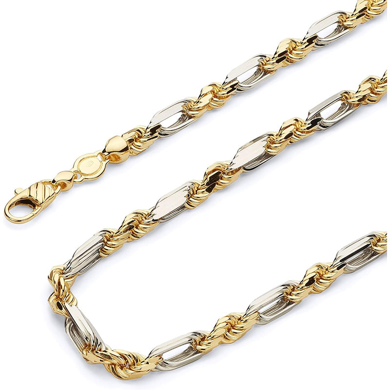 [14K] Two Tone Solid Gold 6.5Mm Figarope Chain Necklace with Lobster Claw Clasp