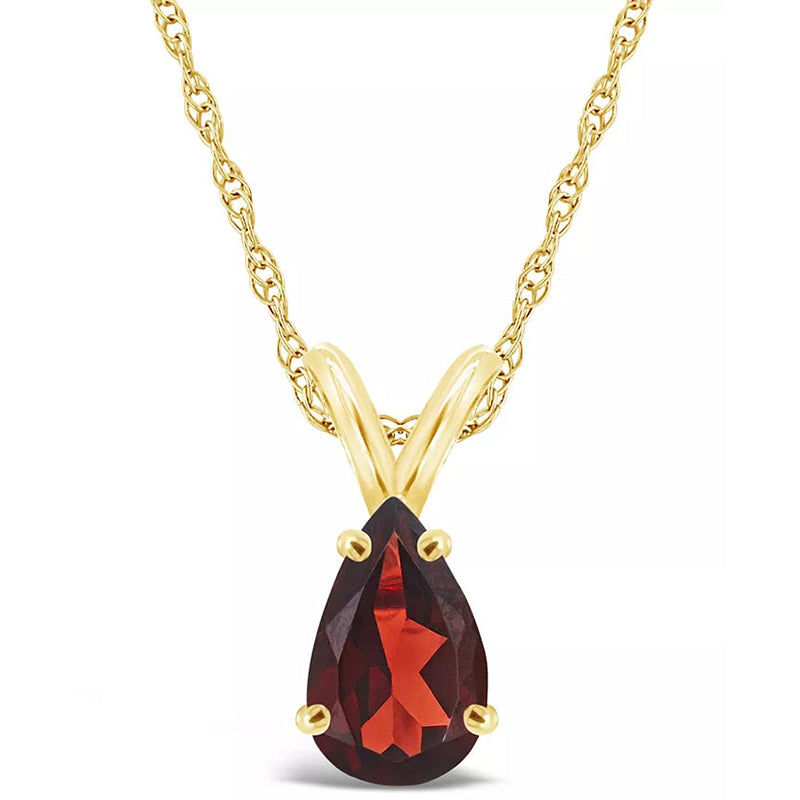 [14K, 1-1/5 Ct.T.W] Yellow Gold Garnet Pendant Necklace