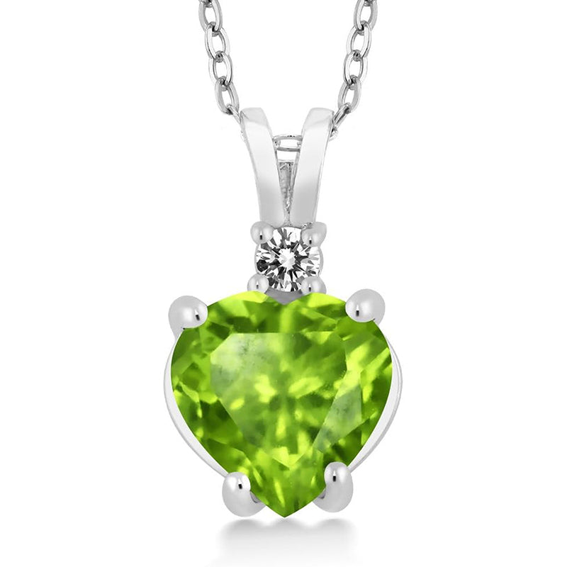 [14K, 1.57 Cttw] White Gold Green Peridot & White Diamond Pendant Necklace