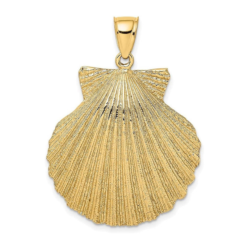 [14K] Gold Scallop Shell Pendant Necklace Textured Measures 38X29.6Mm Wide 5.6Mm Thick