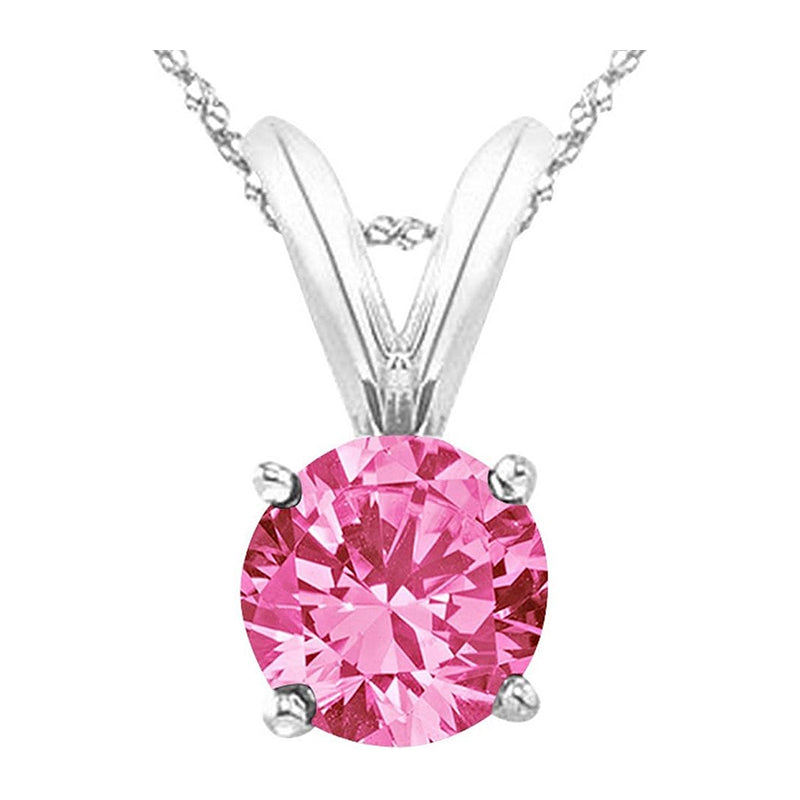 [1/2-5 Ct.] Round Pink Sapphire 4 Prong Pendant Necklace With 16" Gold Chain