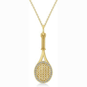 [14K, 0.48Ct] Gold Diamond Accented Tennis Racket Pendant Necklace