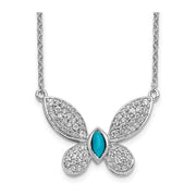 [14K, 0.34Ct] White Gold Diamond & Turquoise Butterfly Necklace 