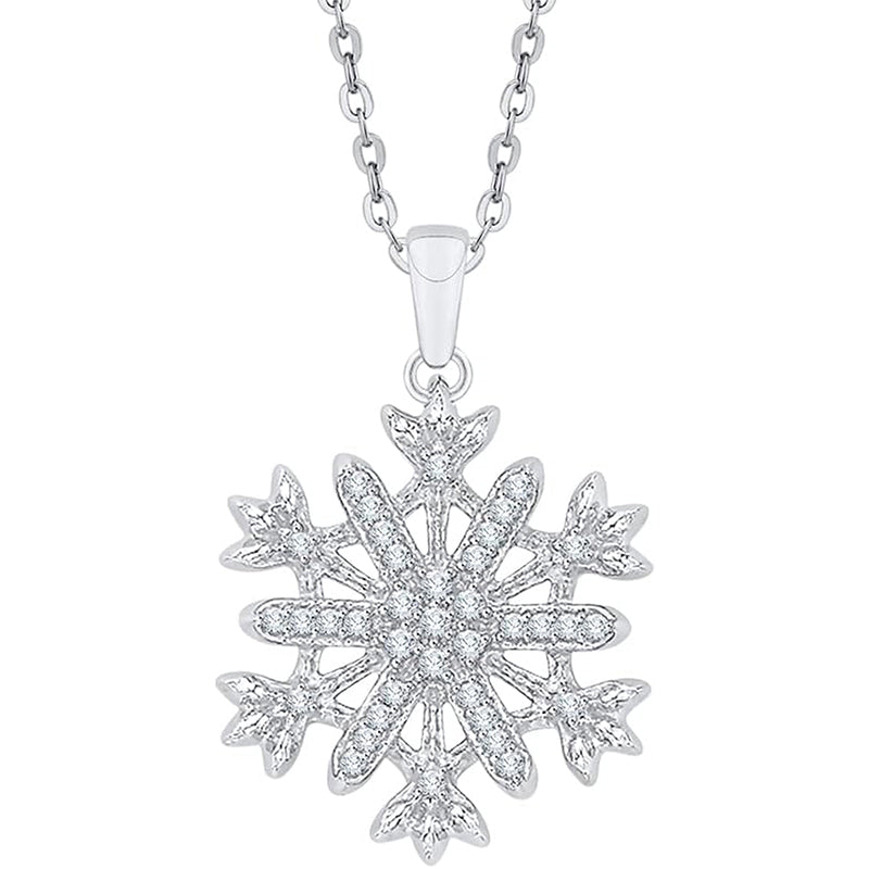 [1/5 Cttw] Diamonds Sterling Silver Snow Flake Pendant Necklace