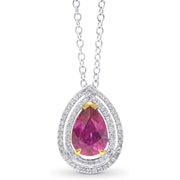 [18K] White/Yellow Gold Ruby Side Diamonds Halo Pendant Necklace