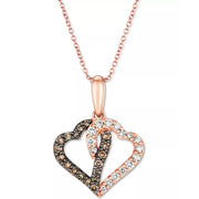 [14K, 1/5 Ct. T.W.] Yello White Chocolate Diamond & Nude Diamond Interlocking Heart Pendant Necklace