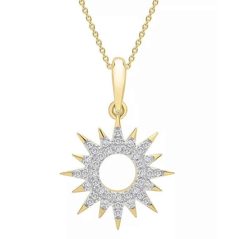 [14K, 1/10 Ct. T.W.] Gold & Round Diamond Sun Pendant Necklace