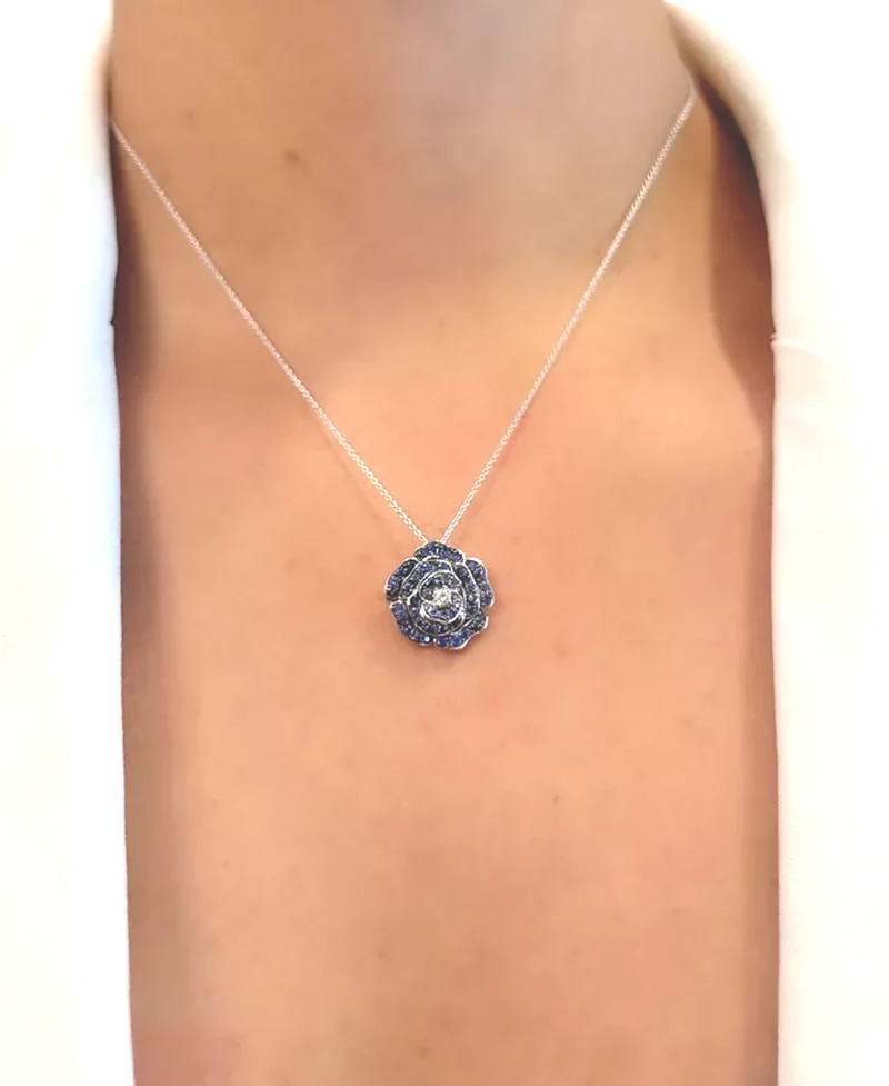 [14K, 7/8 Ct. T.W.]  Denim Ombré & Nude Diamond Flower Pendant Necklace 