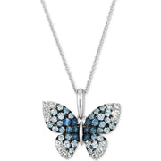 [14K, 7/8 Ct. T.W.] Denim Ombré White Sapphire Butterfly Pendant Necklace