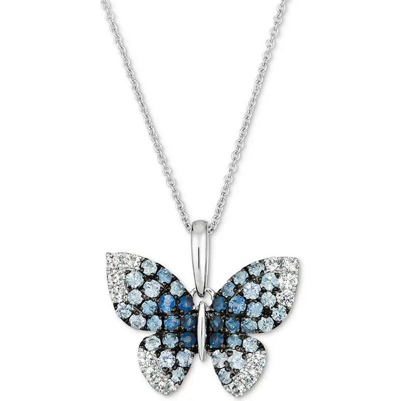 [14K, 7/8 Ct. T.W.] Denim Ombré White Sapphire Butterfly Pendant Necklace