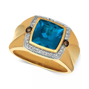 [14K, 4-1/8 Ct. T.W.]  Gold London Blue Topaz & Diamond (1/5 Ct. T.W.) Ring