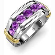 round Amethyst 1 Ctw 7 Stone Channel Set Men Wedding Ring 14K White Gold-10