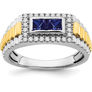 [14K] Avariah Solid Gold Two-Tone Sapphire and Diamond Mens Ring