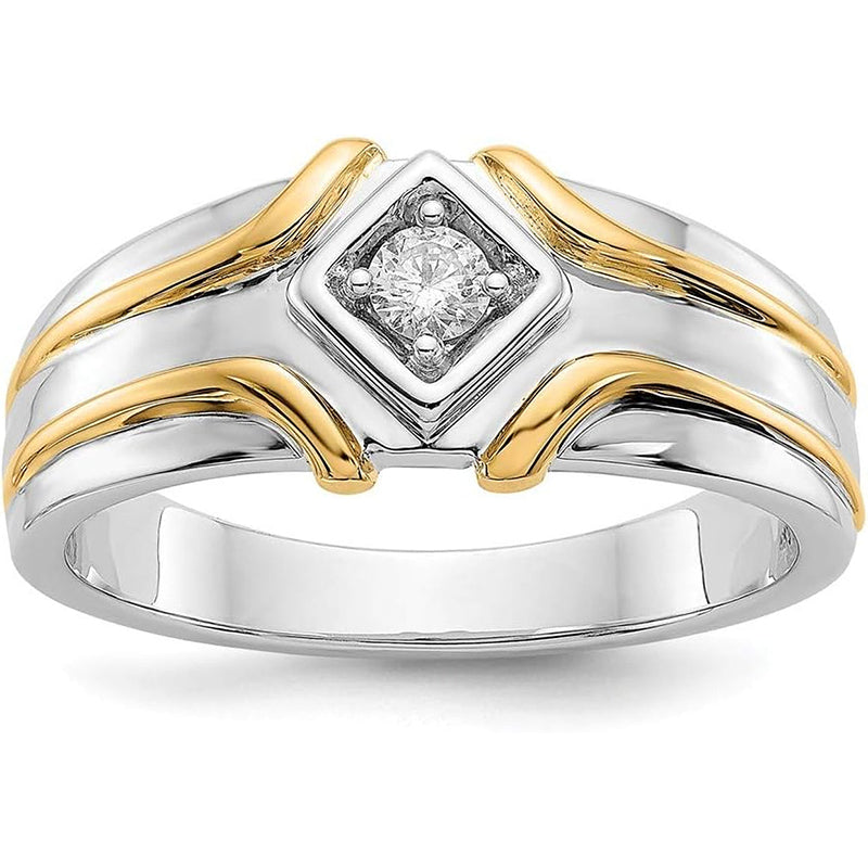 [14K] White Yellow Gold Two-Tone Men's Diamond Men'S Ring