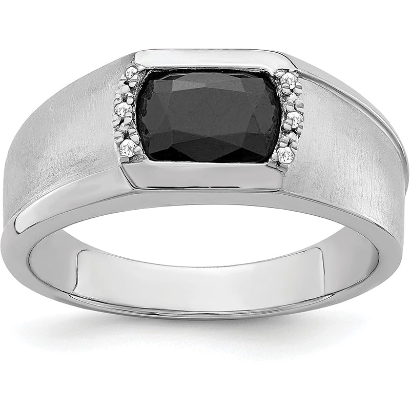 [14K, 0.005 Cttw]  White Gold Onyx and Diamond Mens Ring