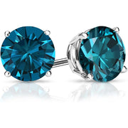 [1/4-2 Ct] Platinum Blue Diamond 4-Prong Basket Screw-Back Stud Earrings 