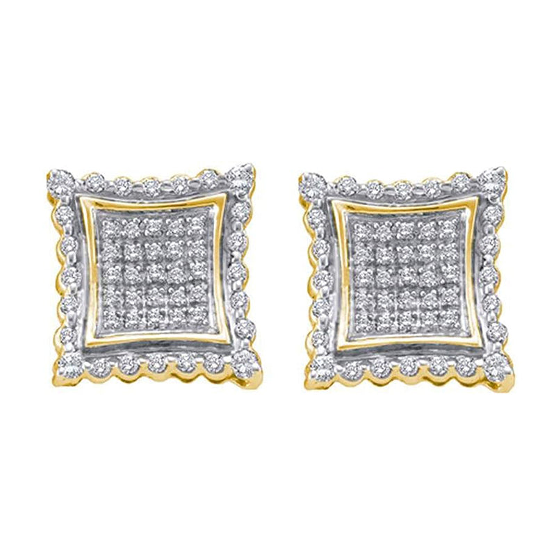 [10K, 1/2 Cttw] Yellow Gold Mens Round Diamonds & Square Stud Earrings 