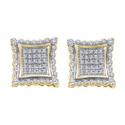 [10K, 1/2 Cttw] Yellow Gold Mens Round Diamonds & Square Stud Earrings 