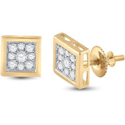 [14K, 1/3 Cttw] Yellow Gold Mens Round Diamonds & Square Stud Earrings