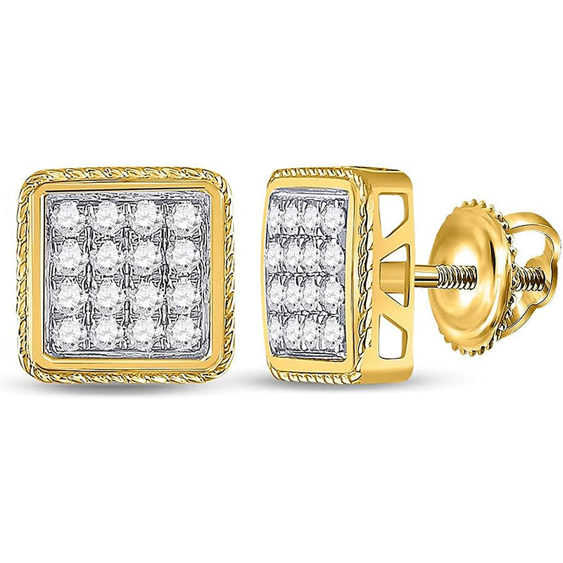 [14K, 1 Cttw] Yellow Gold Mens Round Diamond Square Cluster Stud Earrings 