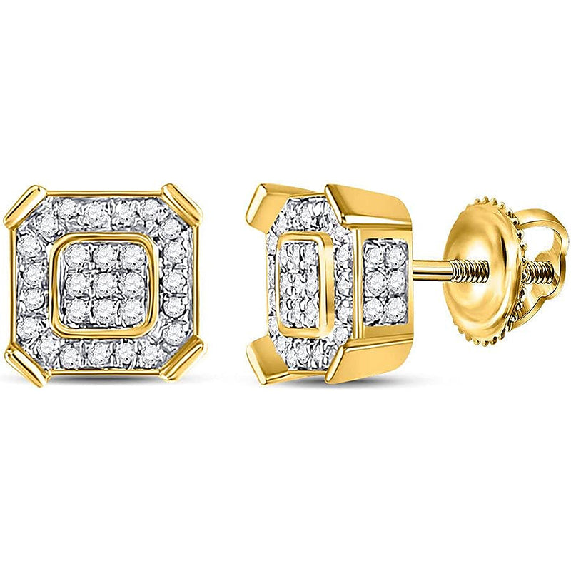 [14K, 1/2 Cttw] Yellow Gold Mens Round Diamond Square Cluster Stud Earrings 