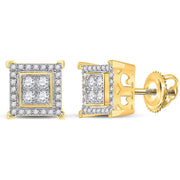 [14K, 1/3 Cttw] Yellow Gold Mens Round Diamonds Square Stud Earrings