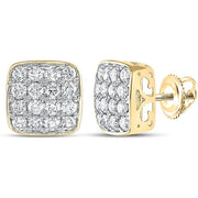 [14K, 1-1/2 Cttw] Yellow Gold Mens Round Diamond Square Stud Earrings 